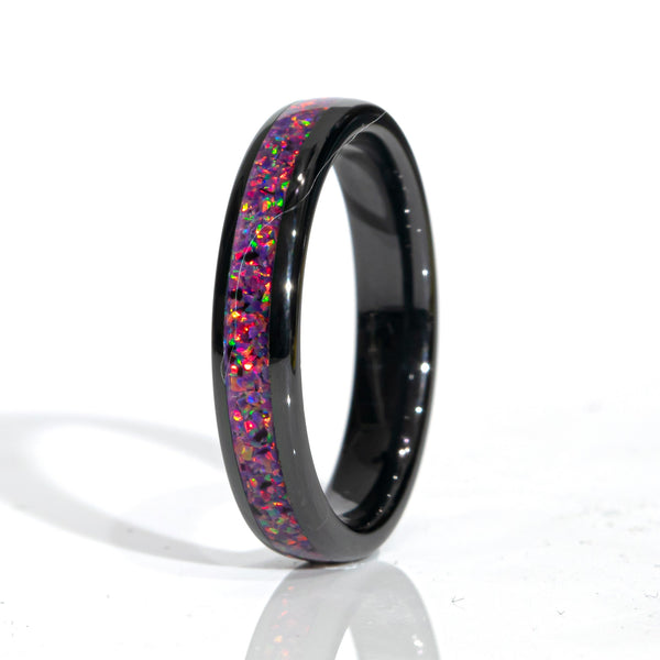 Clearance Purple Opal Black Ceramic Domed Ring Size 7.5 - 4mm Width Copperbeard Jewelry