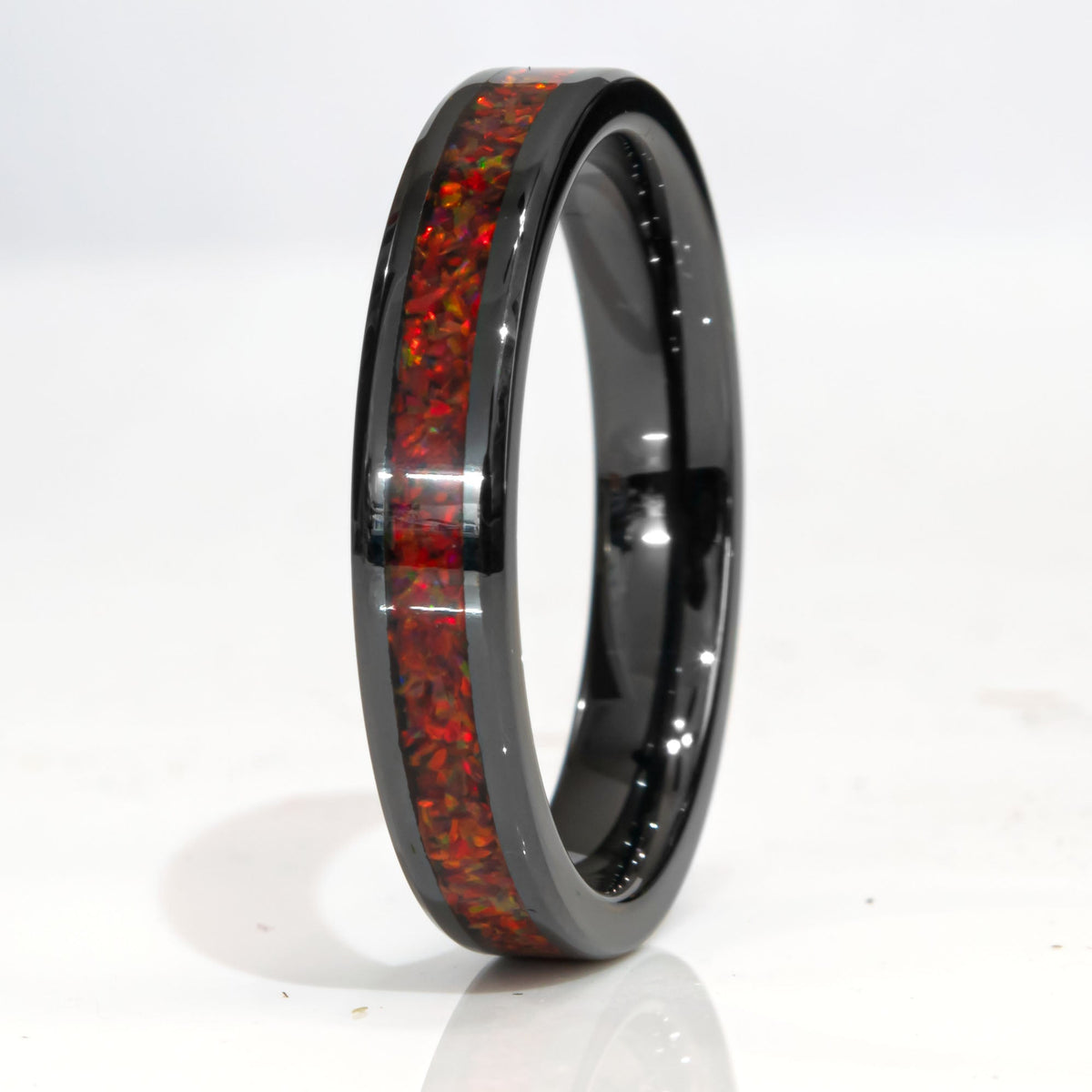 Clearance Red Opal Black Ceramic Ring Size 13.5 - 8mm Width Copperbeard Jewelry Main image