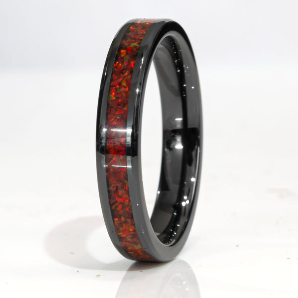 Clearance Red Opal Black Ceramic Ring Size 13.5 - 8mm Width Copperbeard Jewelry