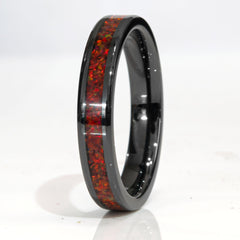 Clearance Red Opal Black Ceramic Ring Size 13.5 - 8mm Width Copperbeard Jewelry
