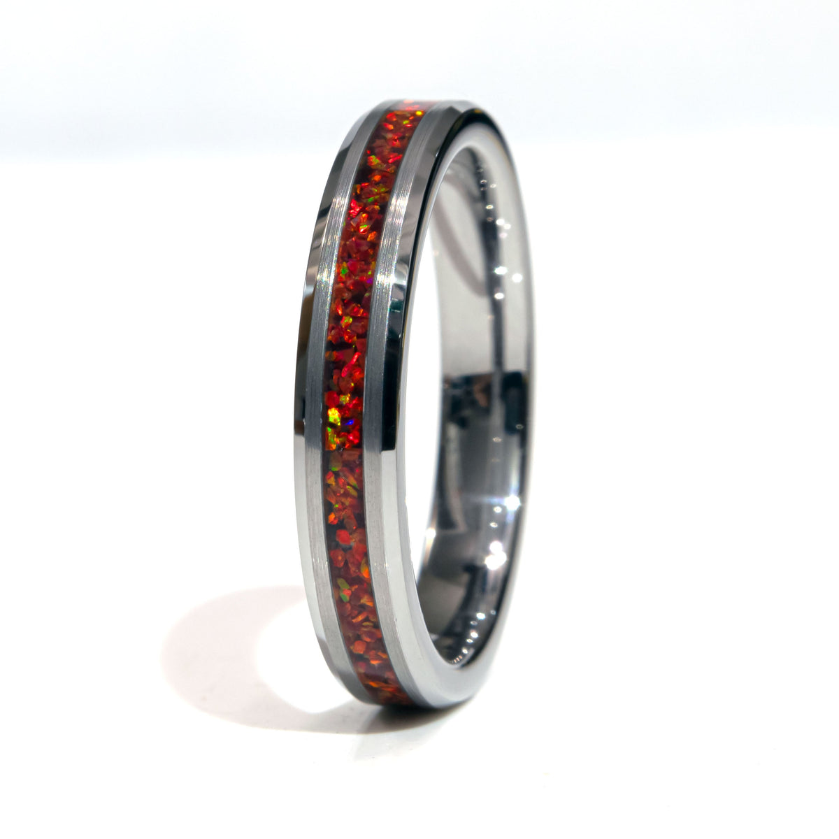 Clearance Red Opal Tungsten Thin Line Size 9.5 - 4mm Width Copperbeard Jewelry Main image