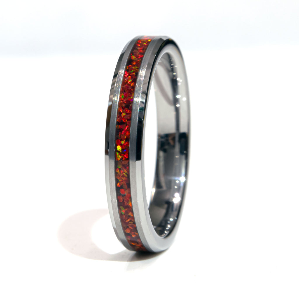 Clearance Red Opal Tungsten Thin Line Size 9.5 - 4mm Width Copperbeard Jewelry