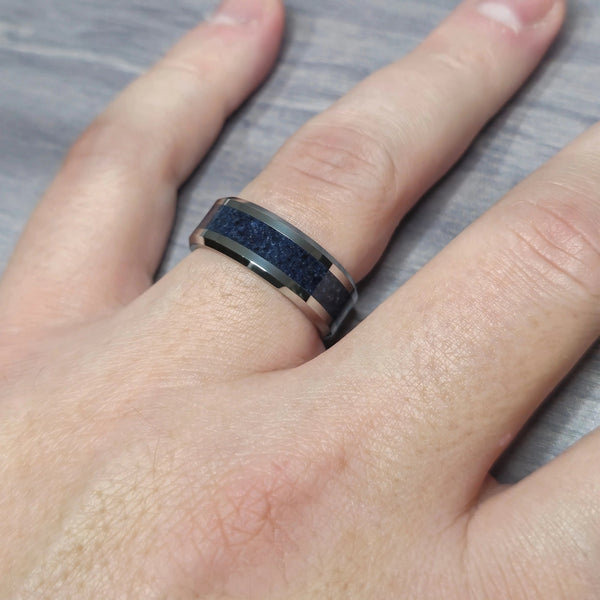 Sapphire Tungsten Center Line Ring Copperbeard Jewelry