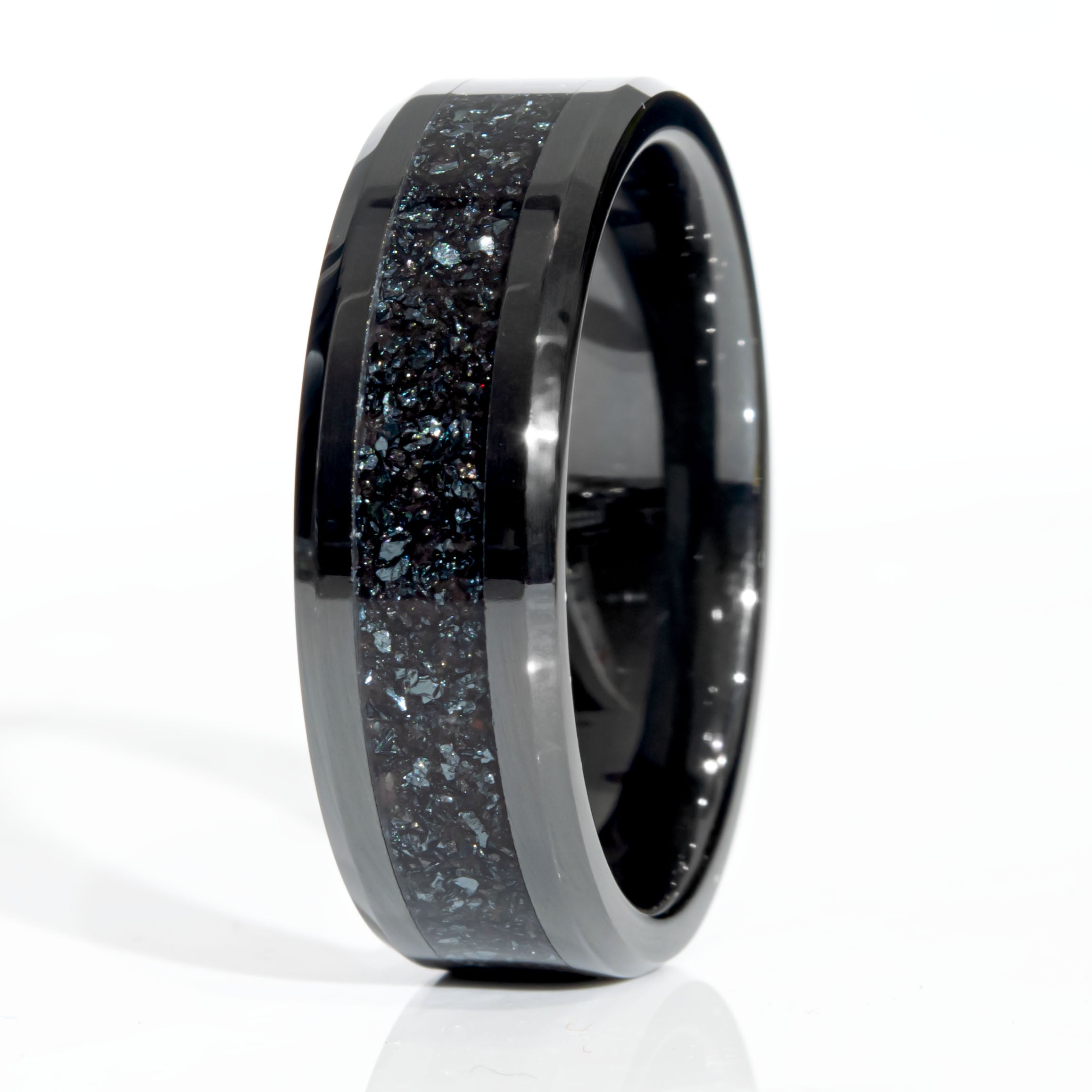 Clearance Specularite Black Ceramic Beveled Ring Size 14 - 8mm Width Copperbeard Jewelry