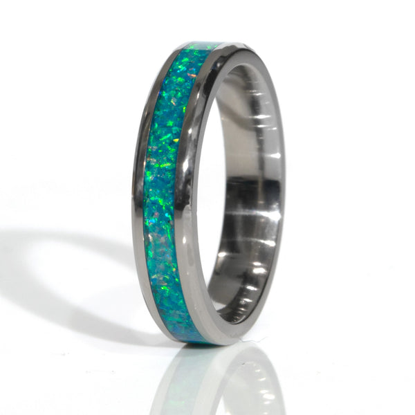 Clearance Teal Opal Titanium Ring Size 5 - 4mm Width Copperbeard Jewelry