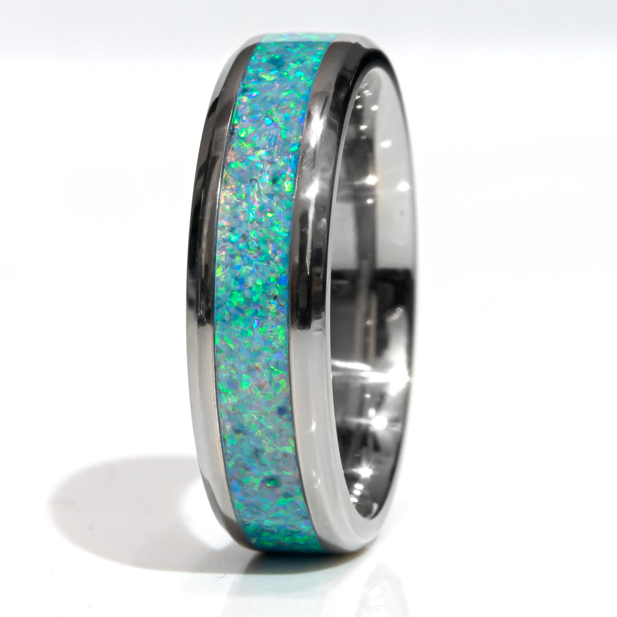 Clearance Teal Opal Titanium Ring Size 8.5 - 6mm Width Copperbeard Jewelry