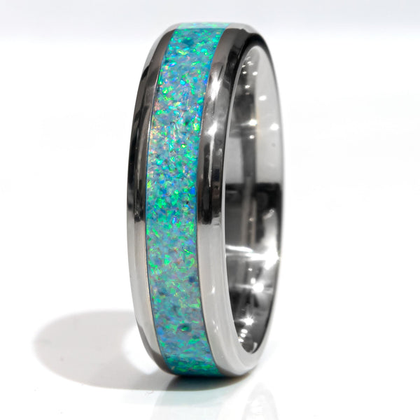 Clearance Teal Opal Titanium Ring Size 8.5 - 6mm Width Copperbeard Jewelry