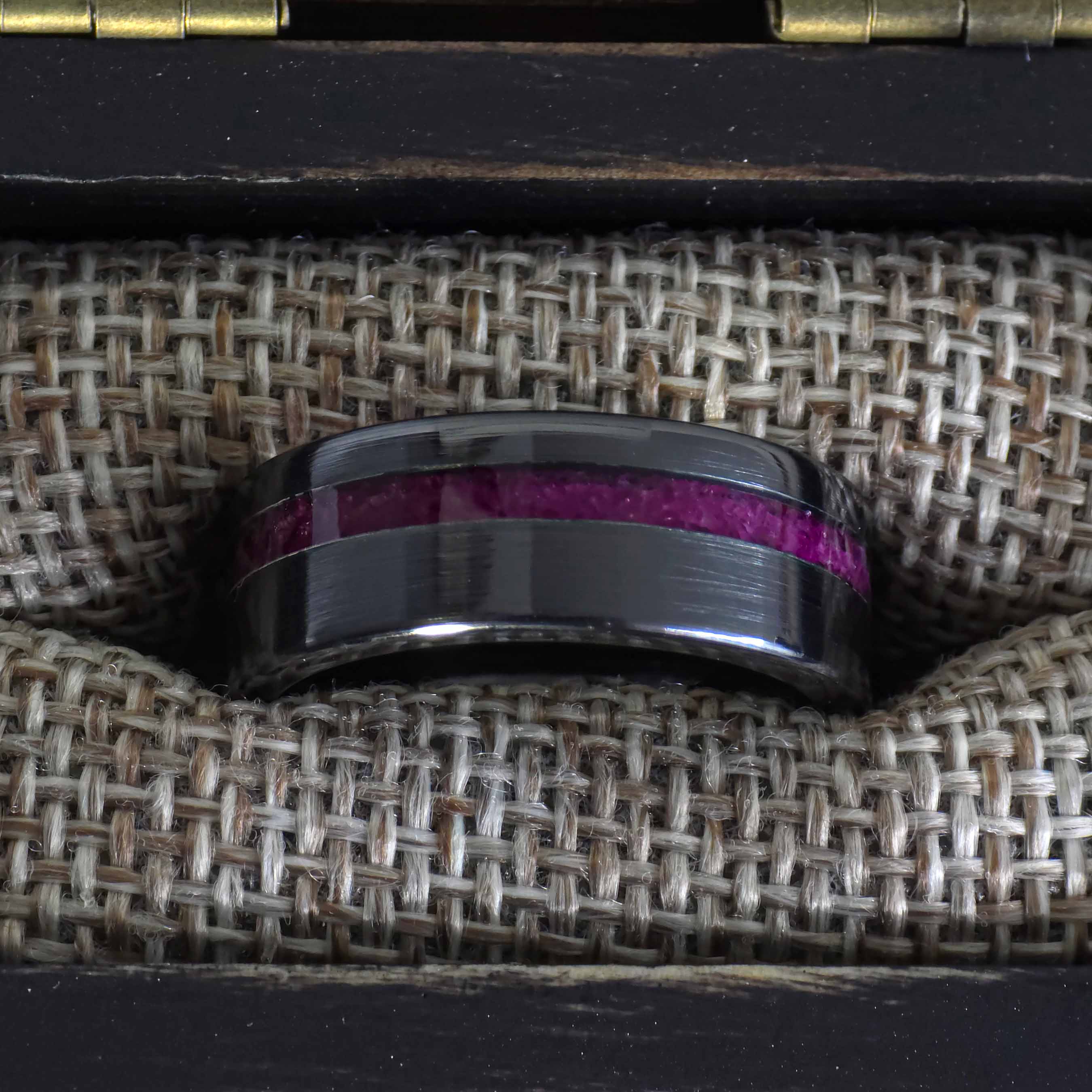 The Bloodline - Ruby Black Ceramic Brushed Offset Ring Secondary image