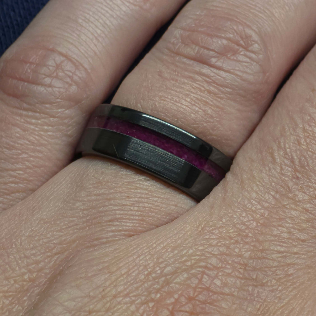 The Bloodline - Ruby Black Ceramic Brushed Offset Ring Copperbeard Jewelry
