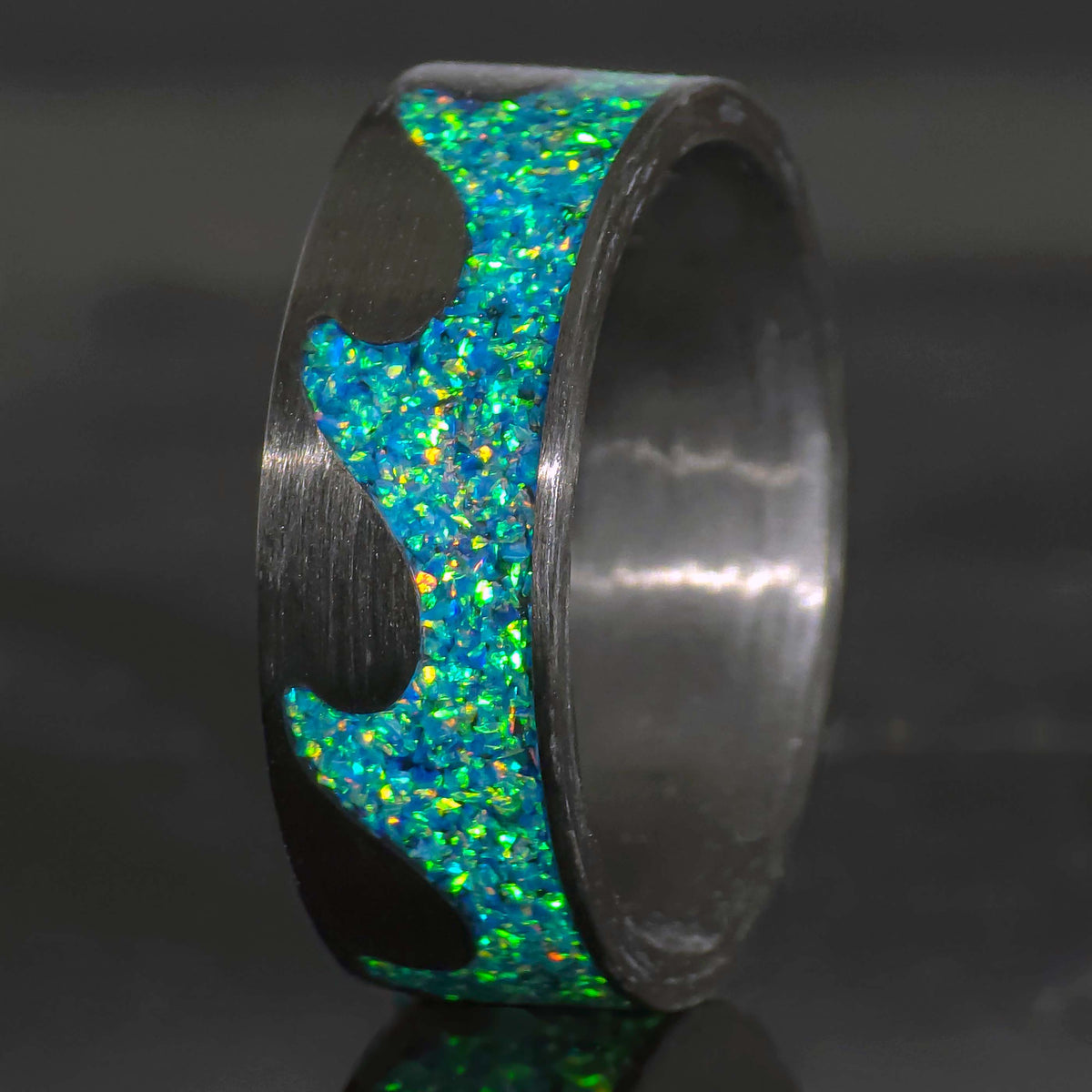 The Bloodline - Ruby Black Ceramic Brushed Offset Ring Copperbeard Jewelry