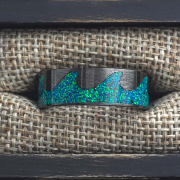 The Bloodline - Ruby Black Ceramic Brushed Offset Ring Copperbeard Jewelry