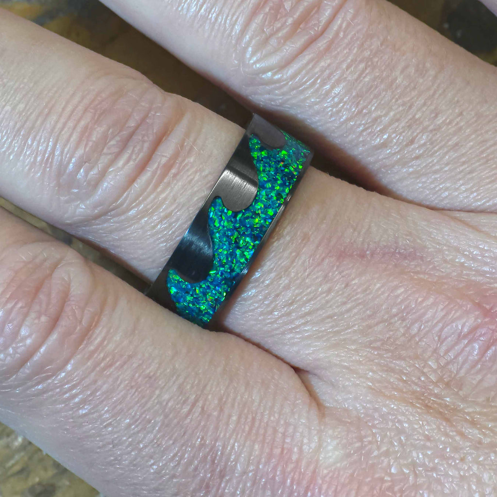 The Bloodline - Ruby Black Ceramic Brushed Offset Ring Copperbeard Jewelry