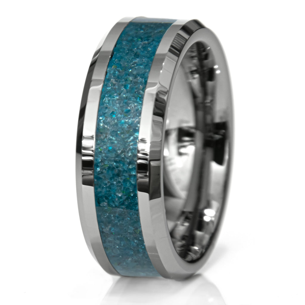 Blue Apatite Tungsten Hammered Edge Ring Copperbeard Jewelry