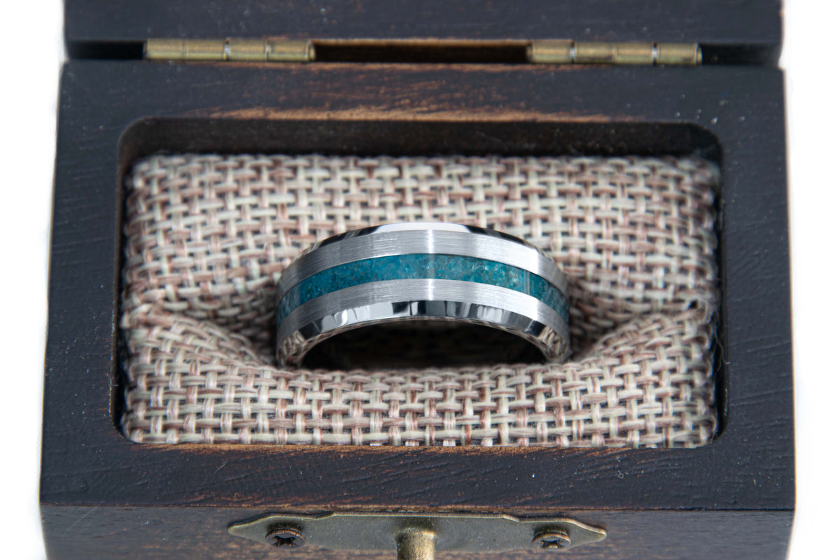 Blue Apatite Tungsten Center Line Ring – Copperbeard Jewelry