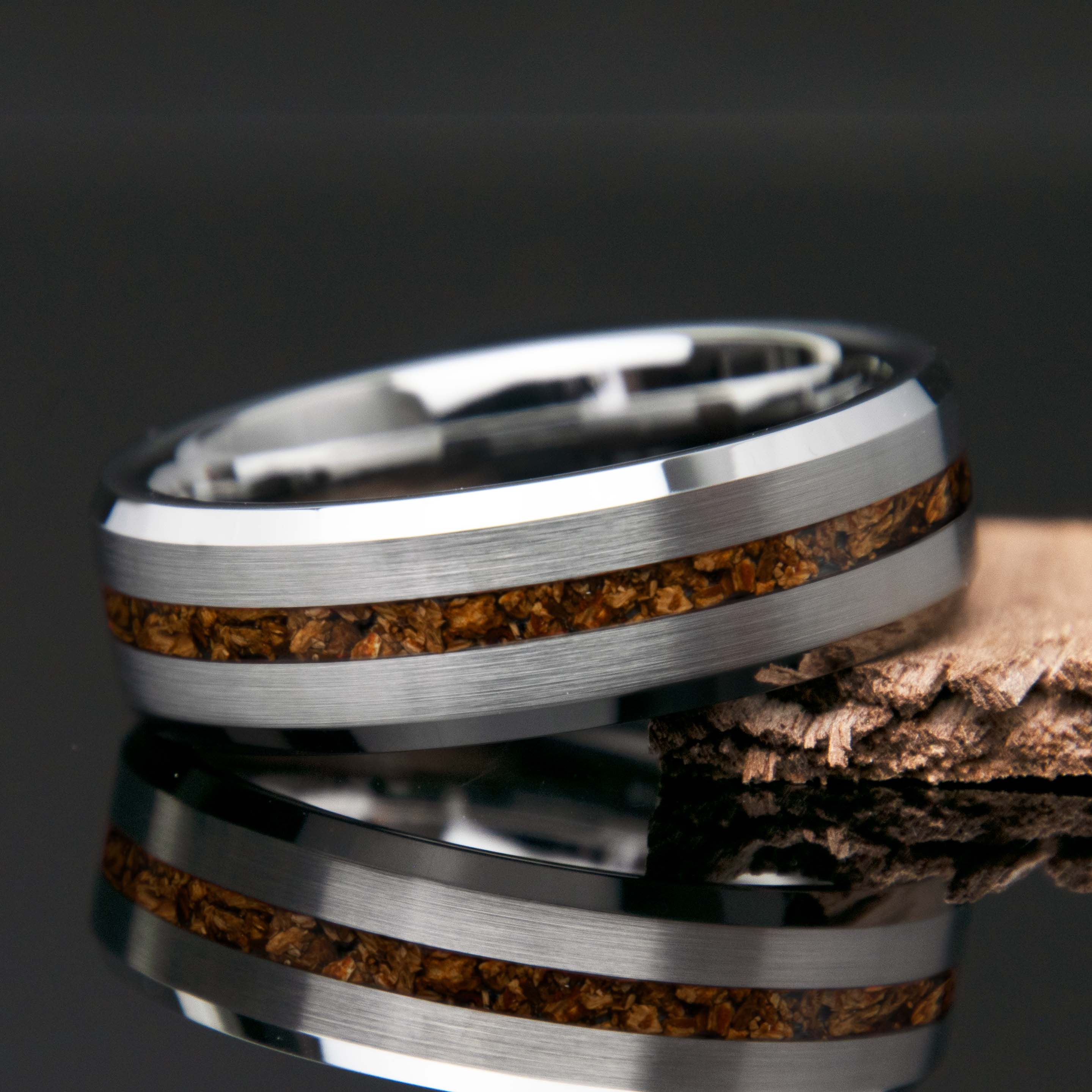 Men's Dinosaur Bone Ring - Tungsten Thin Channel - Copperbeard Jewelry