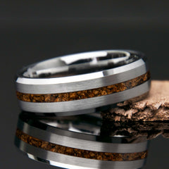 Men's Dinosaur Bone Ring - Tungsten Thin Channel - Copperbeard Jewelry