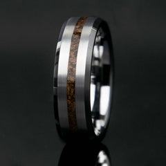 Men's Dinosaur Bone Ring - Tungsten Thin Channel - Copperbeard Jewelry