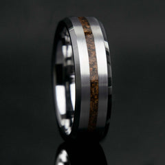 Men's Dinosaur Bone Ring - Tungsten Thin Channel - Copperbeard Jewelry