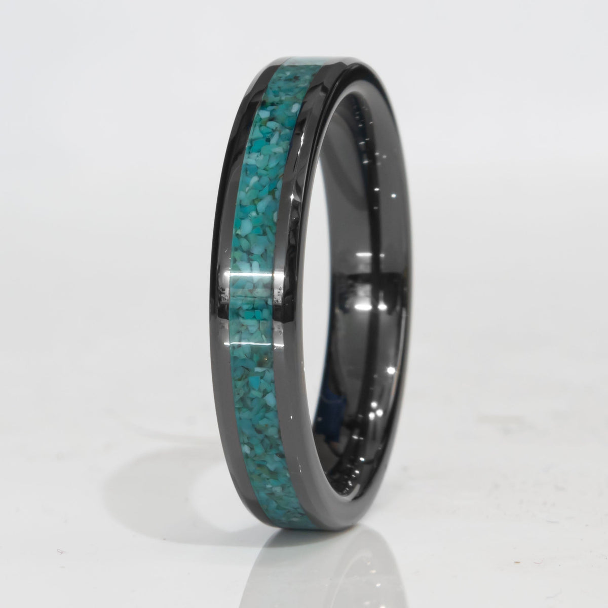 Clearance Turquoise Black Ceramic Ring Size 8 4mm Width Copperbeard Jewelry Main image