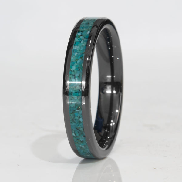 Clearance Turquoise Black Ceramic Ring Size 8 4mm Width Copperbeard Jewelry