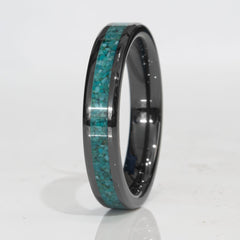 Clearance Turquoise Black Ceramic Ring Size 8 4mm Width Copperbeard Jewelry