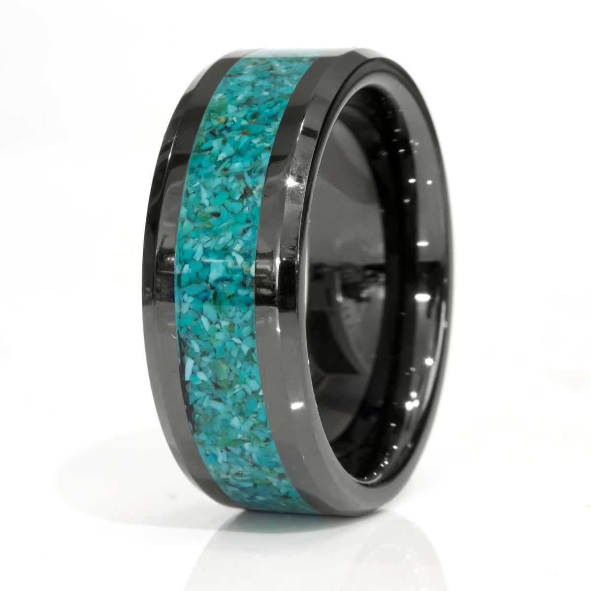 Clearance Dinosaur Bone Black Ceramic Faceted Offset Size 9 - 8mm Width Copperbeard Jewelry Main image