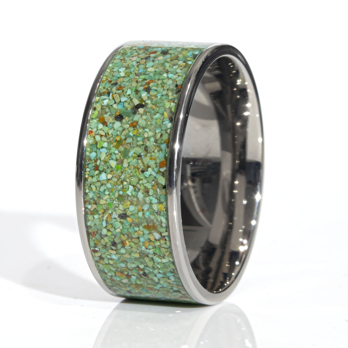Clearance Turquoise Titanium Ring Size 11.5 - 10mm Width Copperbeard Jewelry Main image