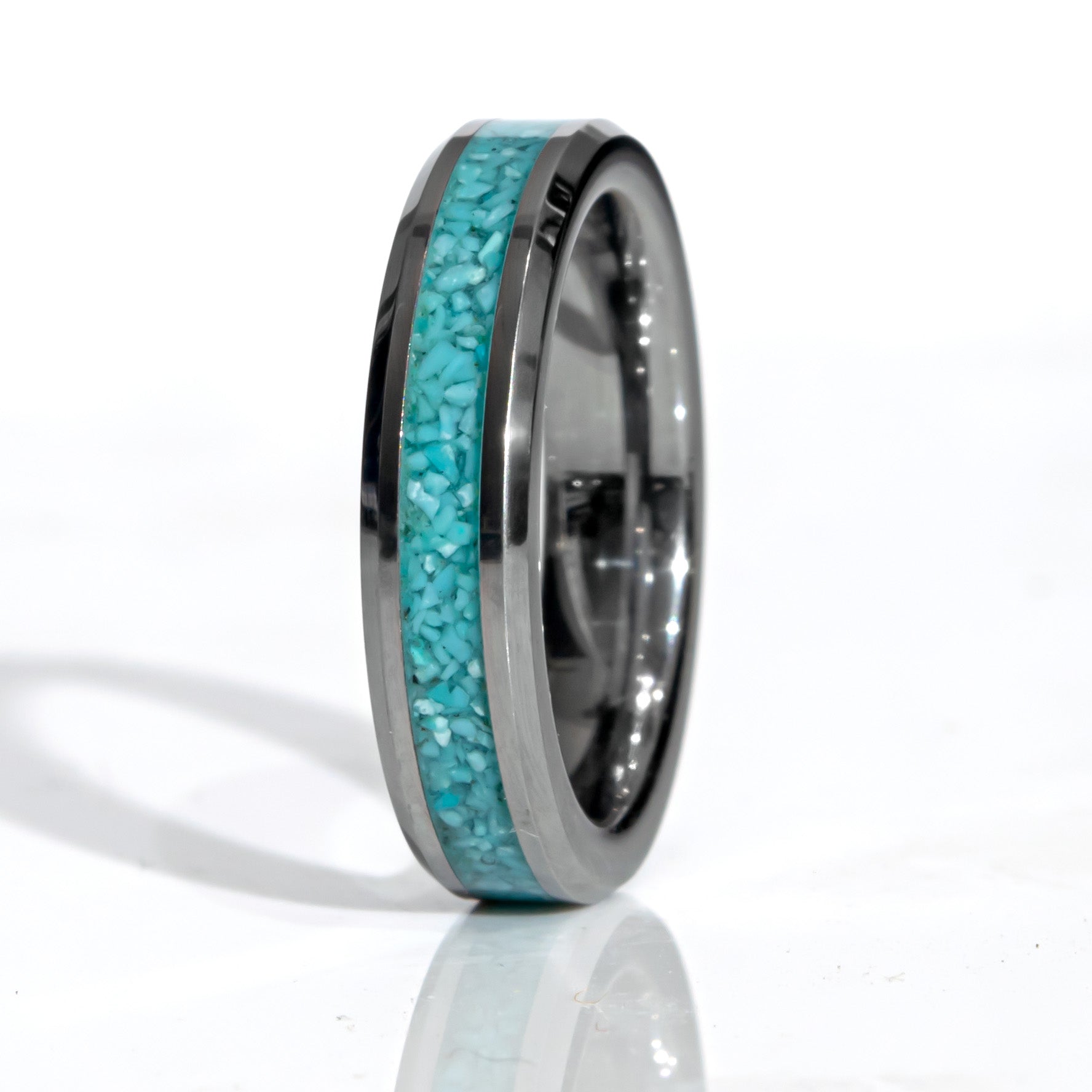 Clearance Turquoise Tungsten Ring Size 4 - 4mm Width Copperbeard Jewelry