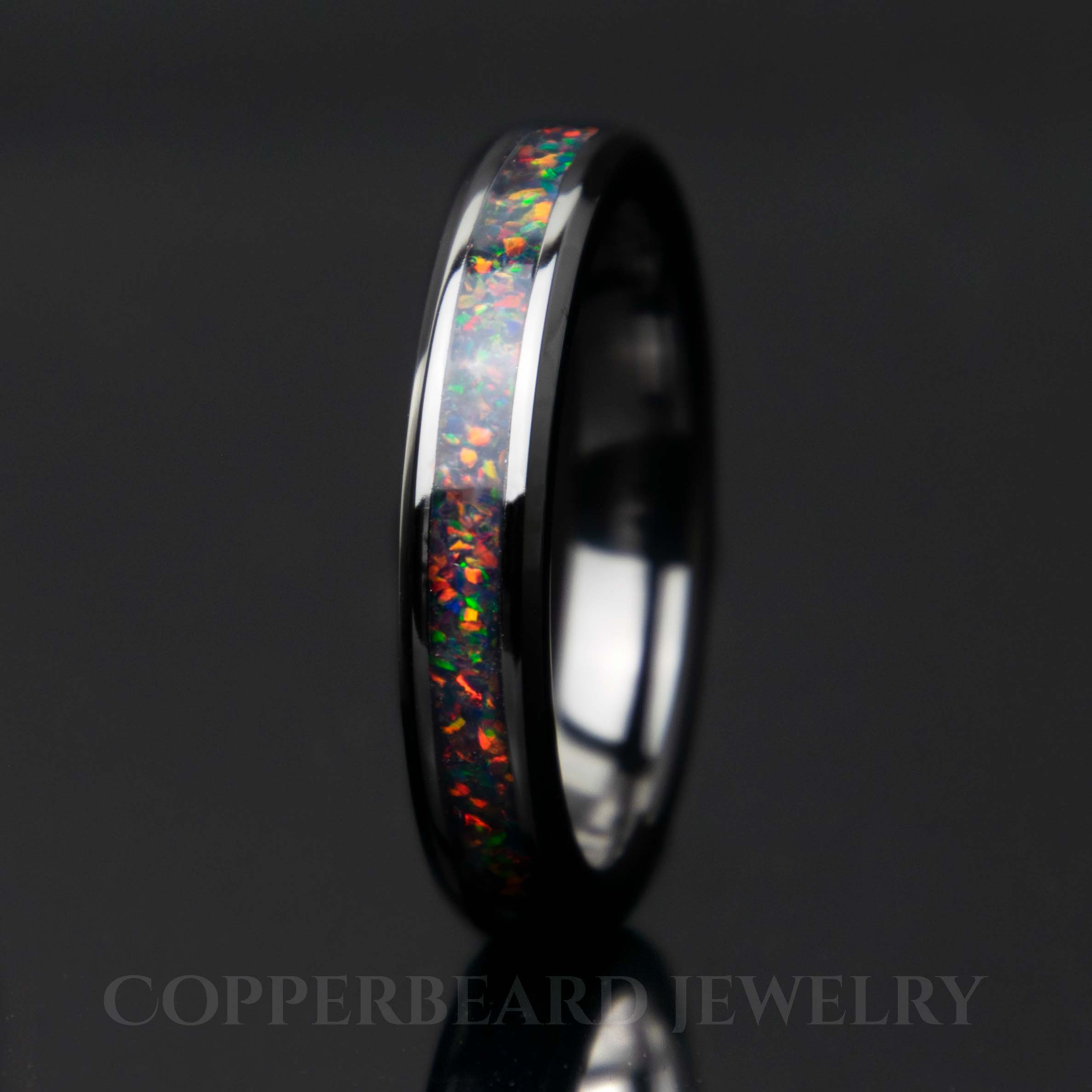 Black Fire Opal Black Ceramic Women's Wedding Band Secondary image
