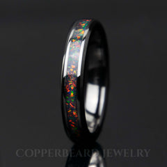 Black Fire Opal Black Ceramic Women's Wedding Band - Copperbeard Jewelry