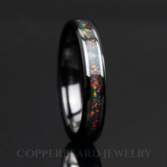 Black Fire Opal Black Ceramic Women's Wedding Band - Copperbeard Jewelry