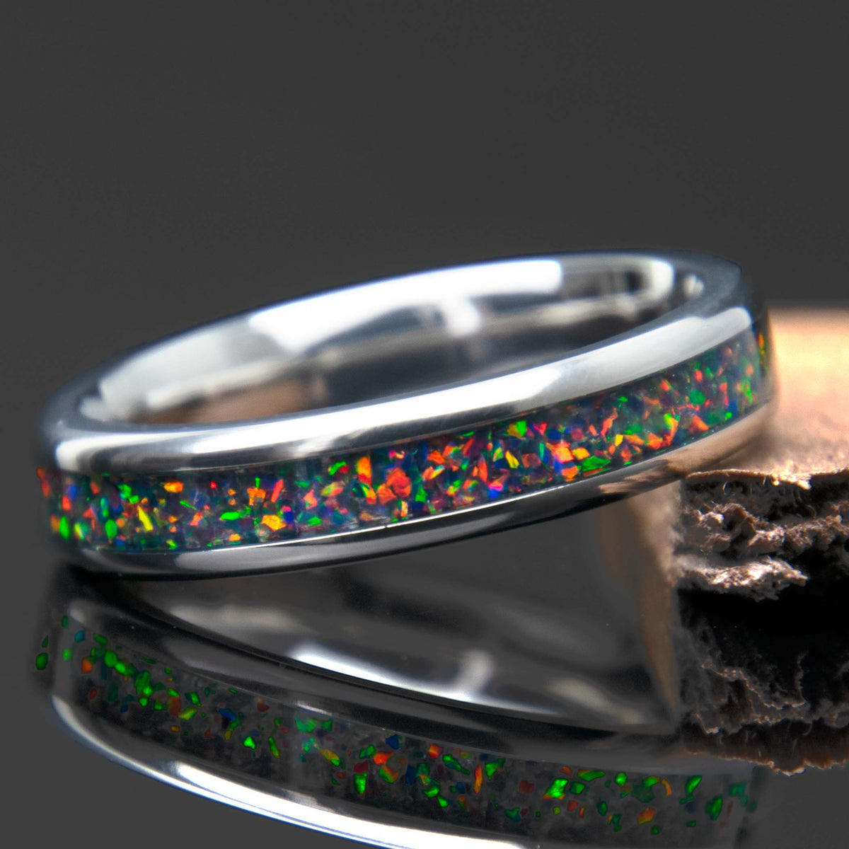 Black Fire Opal Titanium Women's Wedding Band Copperbeard Jewelry Main image