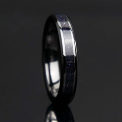 Blue goldstone black ceramic women's wedding band