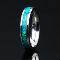 Ocean Blue Opal Women's Wedding Band - Titanium - Copperbeard Jewelry