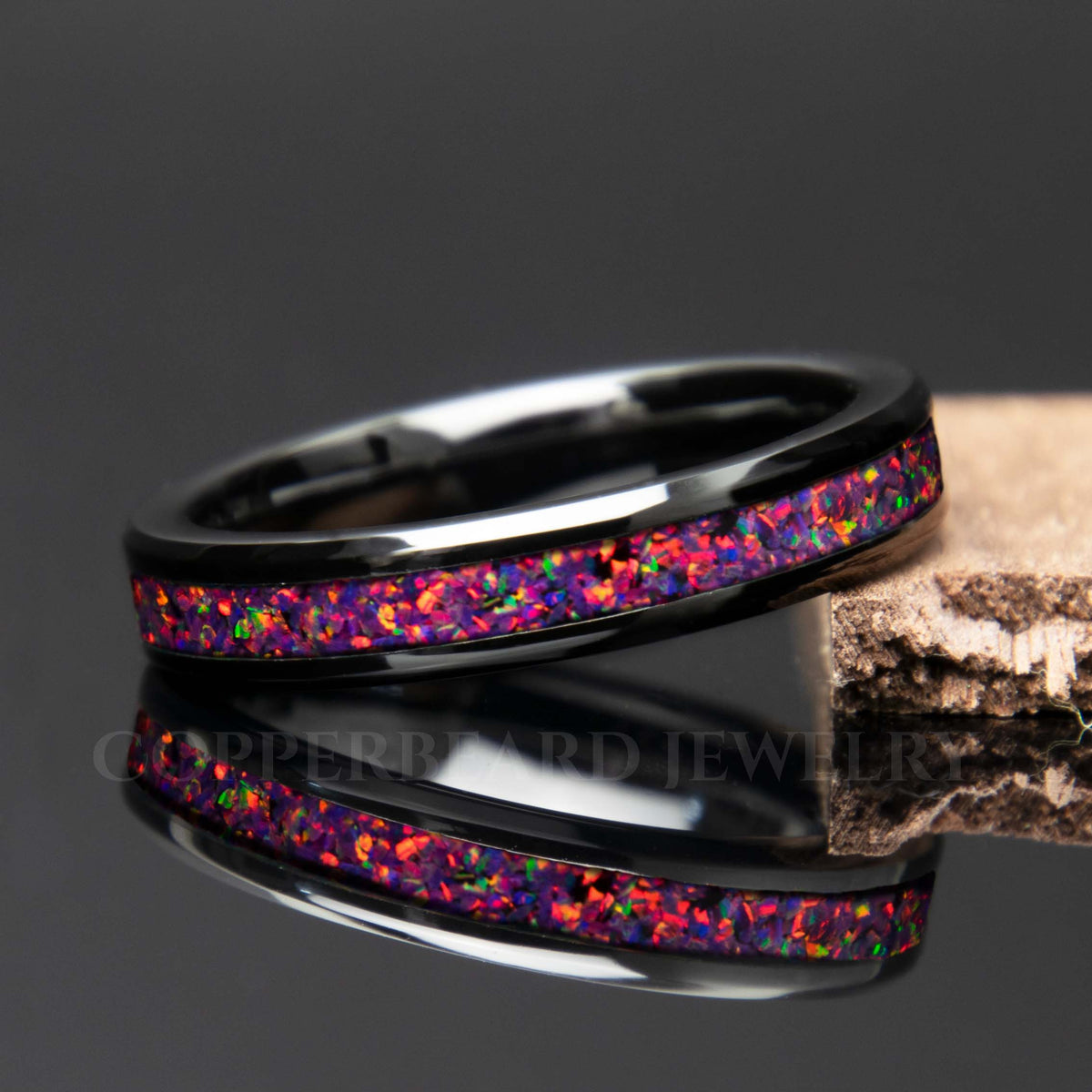 Purple Opal Black Ceramic Women's Wedding Band - Copperbeard Jewelry Main image