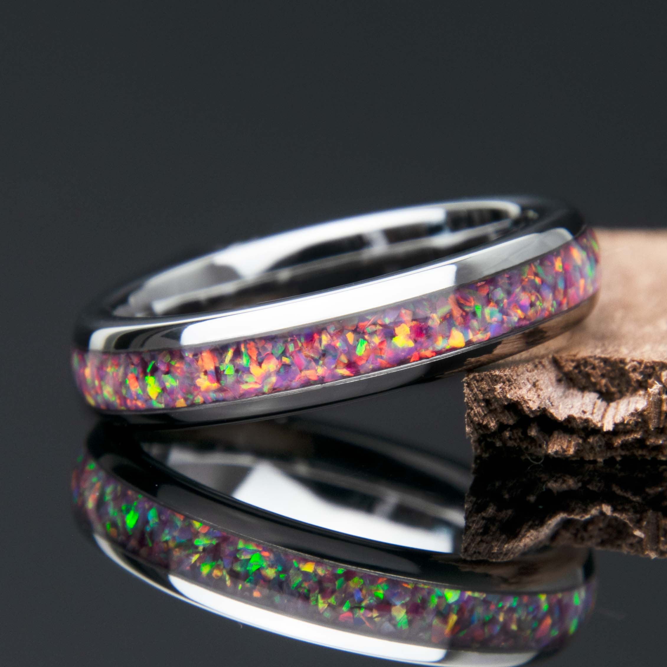 Light Pink Opal Women's Ring With Tungsten Band Copperbeard Jewelry