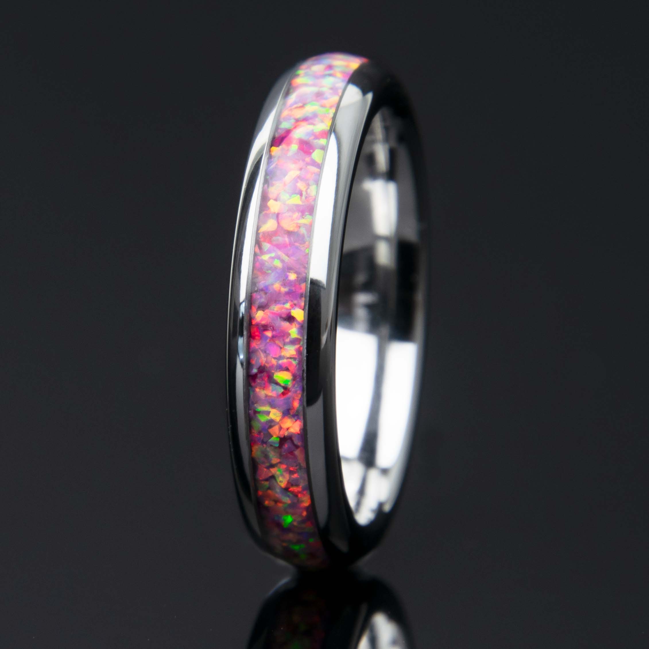 Light Pink Opal Women's Ring With Tungsten Band Secondary image