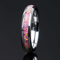 Light Pink Opal Women's Ring With Tungsten Band Copperbeard Jewelry