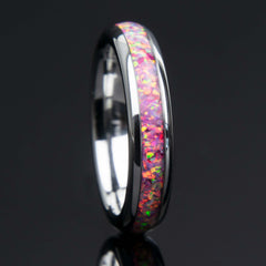Light Pink Opal Women's Ring With Tungsten Band Copperbeard Jewelry