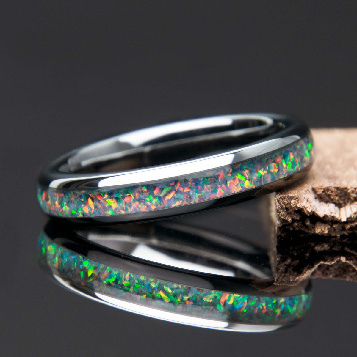 Grey And Blue Opal Tungsten Women's Ring Copperbeard Jewelry Main image