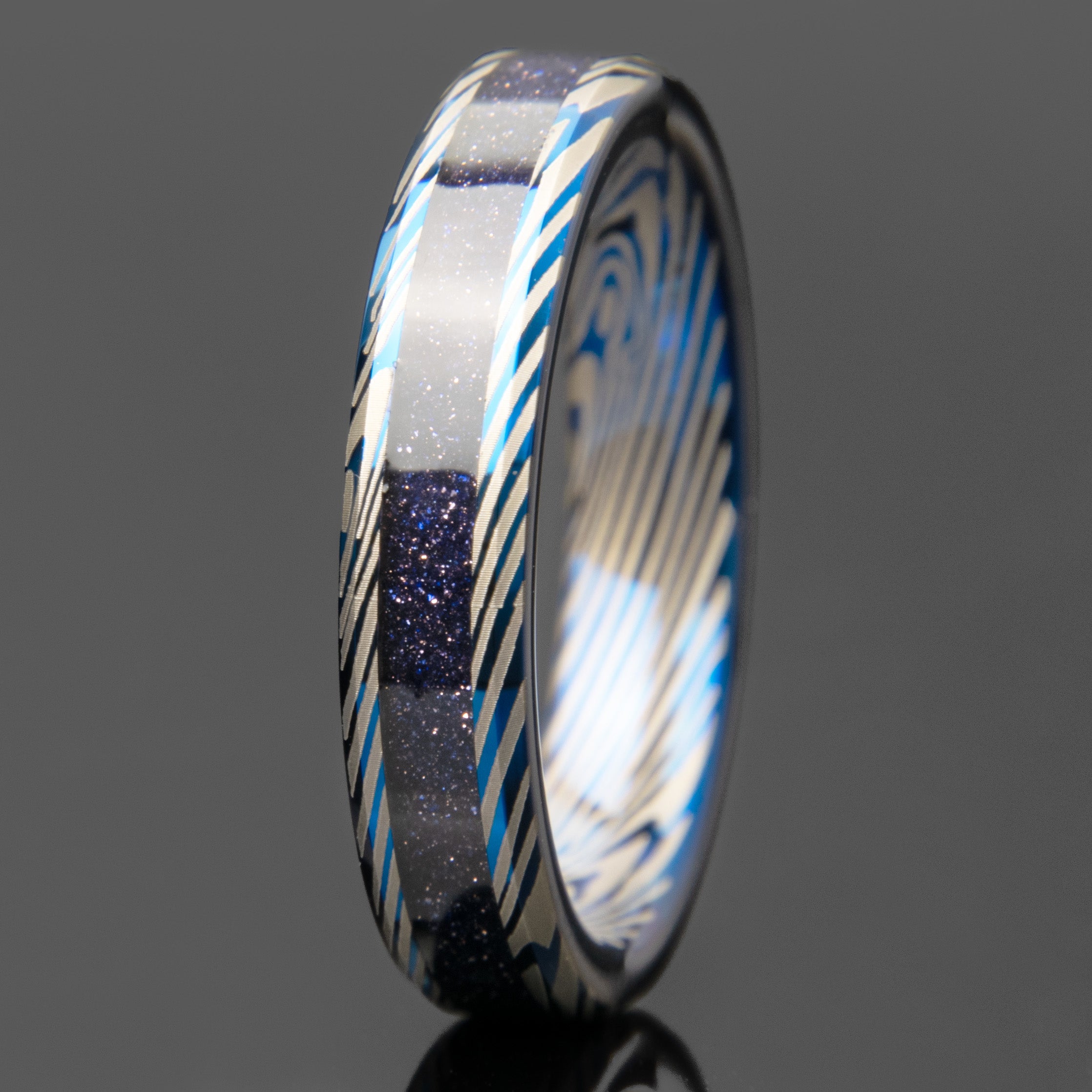 Blue Goldstone Tungsten Damascus Women's Wedding Band Secondary image