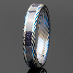 Blue Goldstone Tungsten Damascus Women's Wedding Band Copperbeard Jewelry