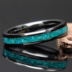 Womens Turquoise Black Ceramic 4mm Width Ring - Copperbeard Jewelry