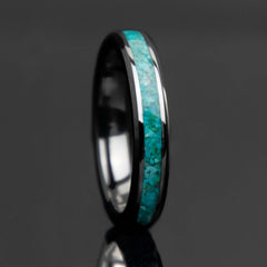 Womens Turquoise Black Ceramic 4mm Width Ring - Copperbeard Jewelry