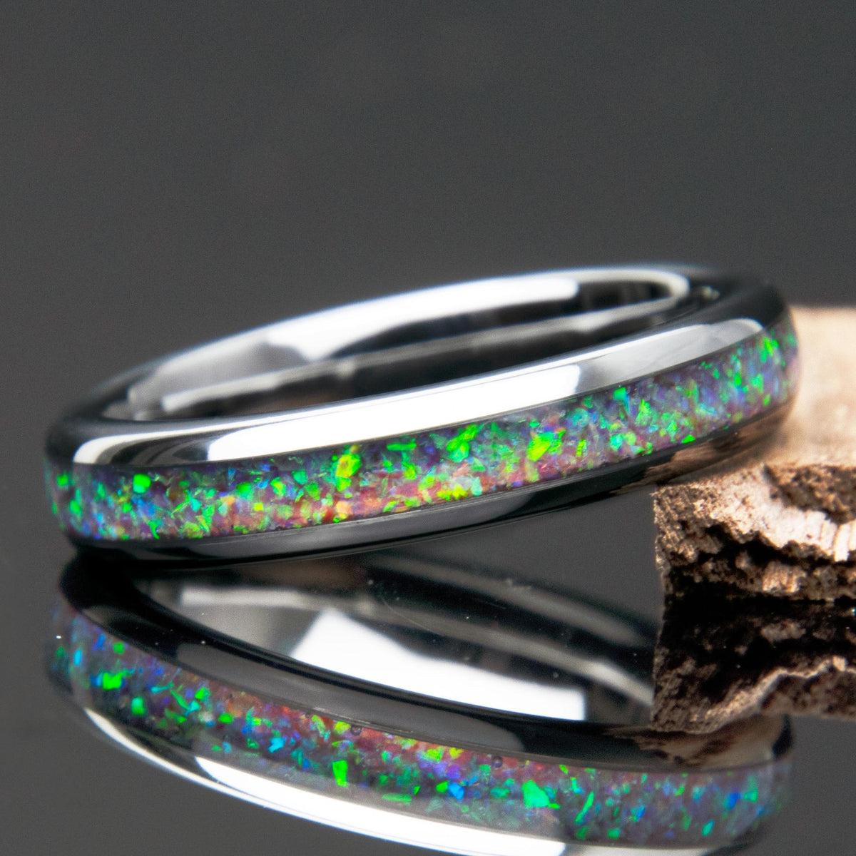 Deep Sea Opal Tungsten Women's Wedding Band - Copperbeard jewelry Main image