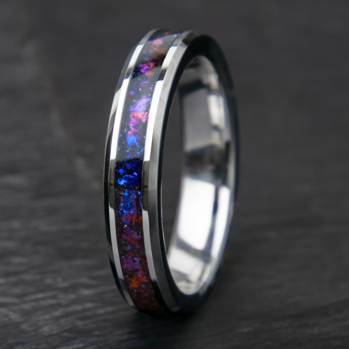 Galaxy Blue Sandstone Womens Thin Tungsten Ring 4mm Copperbeard Jewelry Main image