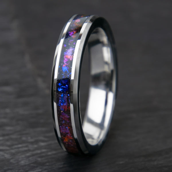 Galaxy Blue Sandstone Womens Thin Tungsten Ring 4mm Copperbeard Jewelry