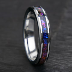 Galaxy Blue Sandstone Womens Thin Tungsten Ring 4mm Copperbeard Jewelry