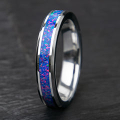 Blue And Pink Sparkle Opal Tungsten Women's Wedding Band Copperbeard Jewelry