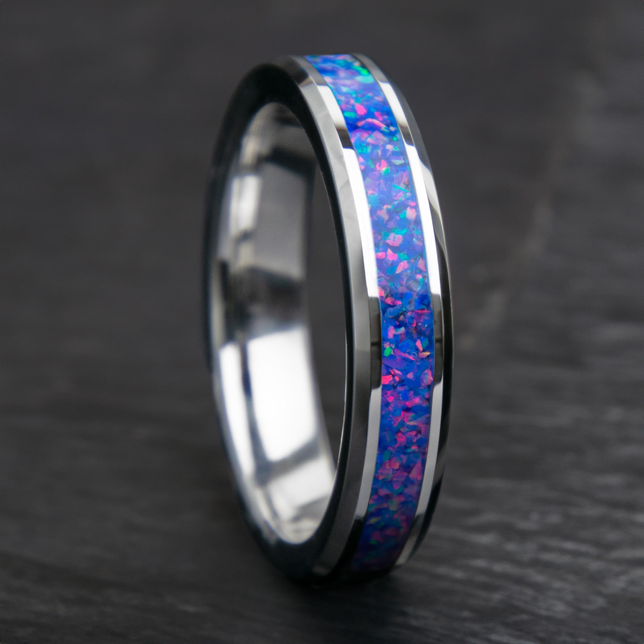 Blue And Pink Sparkle Opal Tungsten Women's Wedding Band Secondary image